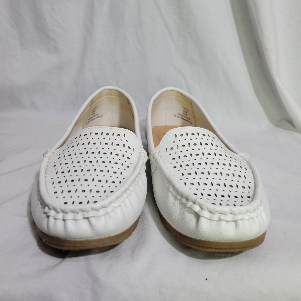 White Perforated Loafers